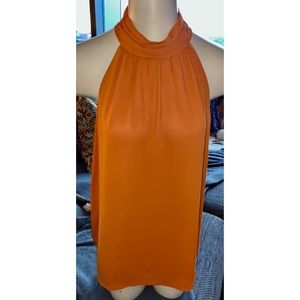 NWT $74 JADE MELODY TAM, SLVLSS HIGH-NECK BURNT ORANGE TOP, SZ M